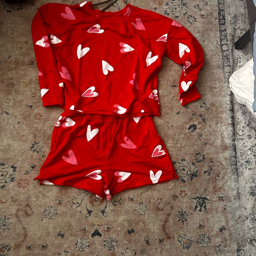 Grayson Threads Red and White Pajama Set with Heart Pattern